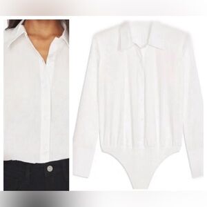 NWT We Wore What Bodysuit White Poplin Button Up Collar Medium